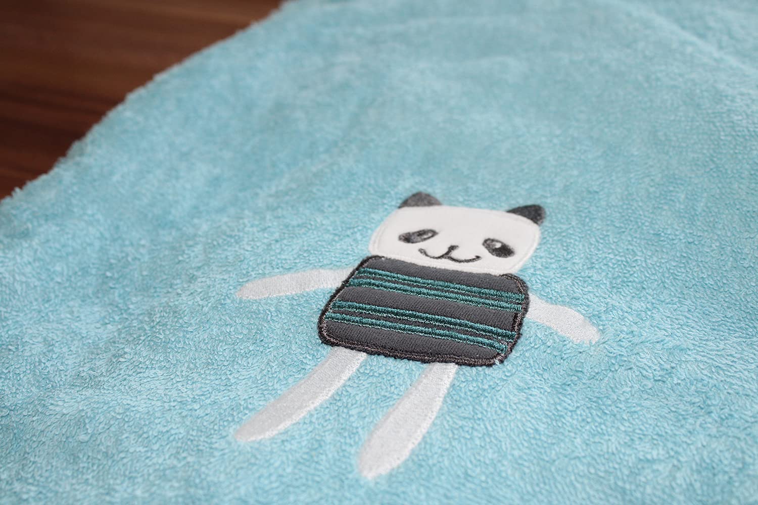 SET Kinder Poncho + Waschlappen personalisiert | 100% Baumwolle | personalisiert mit Namen | Baby Kapuze Bademantel Kinder | Badeponcho | Kinder Badetuch | bis 7 Jahre (Bär Mint)