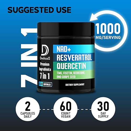 Miniatura 4 de DEDICAD Suplemento NAD.+ - Combinado con Resveratrol, Quercetina, Berberina, Fisetina, TMG y Semilla de Uva - 60 Cápsulas