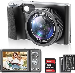 4K Digital Camera,Autofocus 48MP Vlogging Camera for Photography YouTube Compact Camera with Flash,18X Digital Zoom, Anti Shake, Macro Photography, 32G SD Card and 2 Batteries