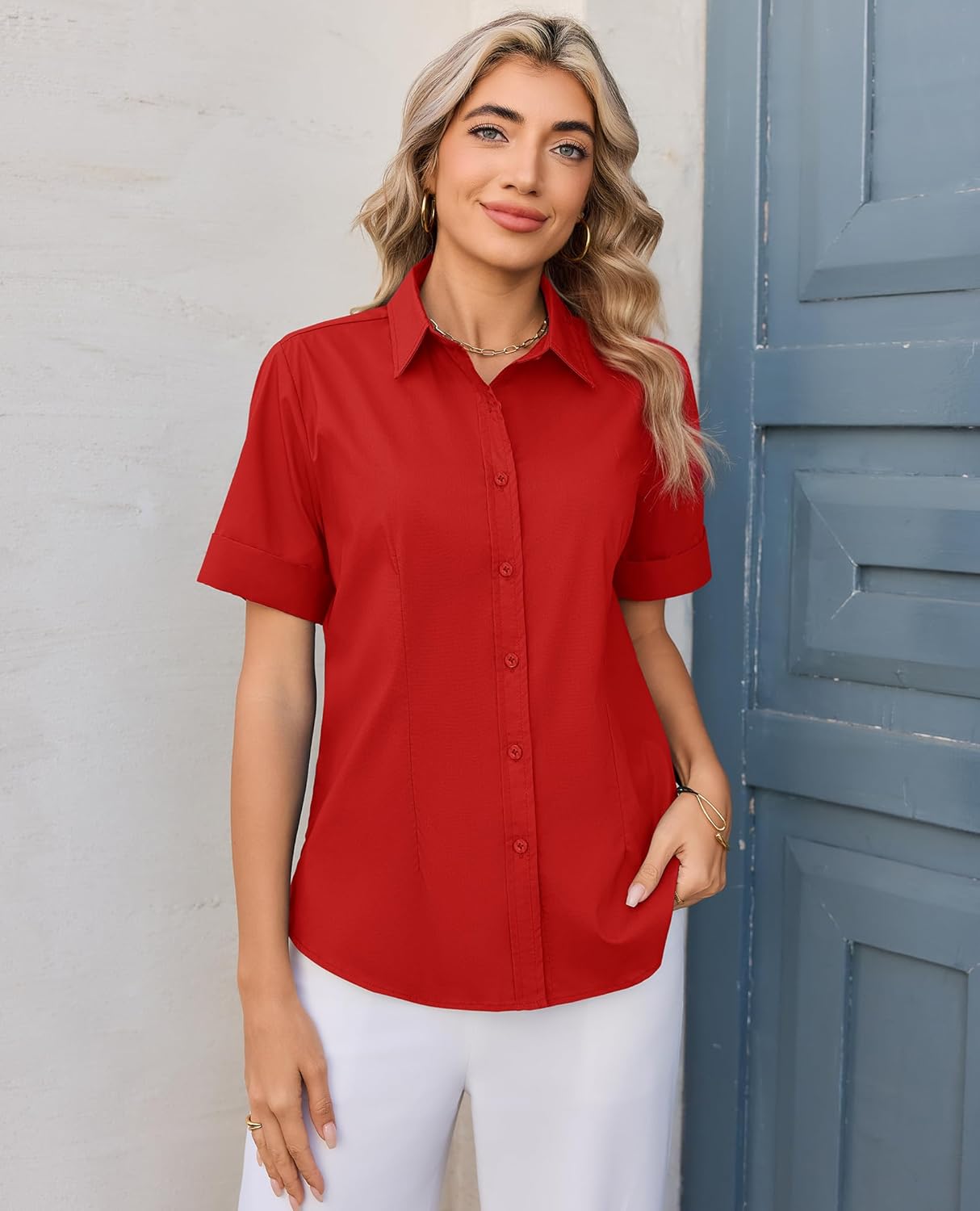 siliteelon Womens Button Down Shirt Stain Shield Short Sleeve Wrinkle Free Dress Shirt Work Blouse Business Casual Tops - Image 5