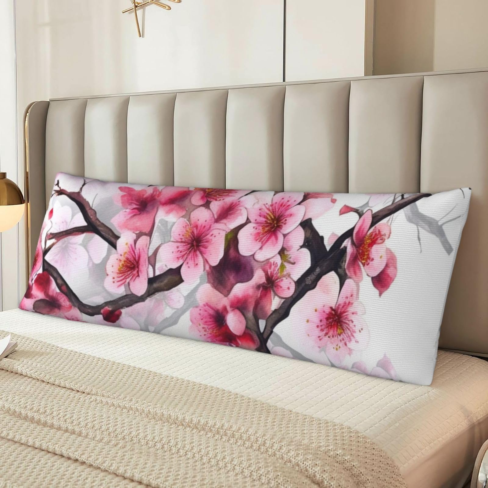 Cherry Blossom Watercolor Body Pillow Cover with Hidden Zipper 54"X20",Ultra Soft Microfiber Long Pillow Case Decorative Bedding Pillowcase Cushion Cover Cases for Bedroom Couch Sofa,Home Gifts