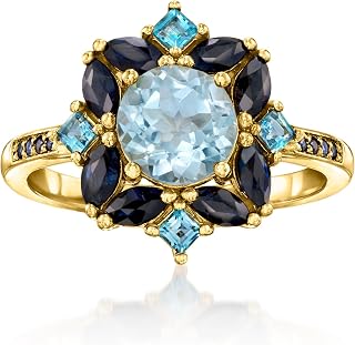 Ross-Simons Sky Blue Topaz Sapphire London Blue Topaz Statement Ring 18kt Gold Over Sterling 1.80ct Topaz 2.40ct Sapphire