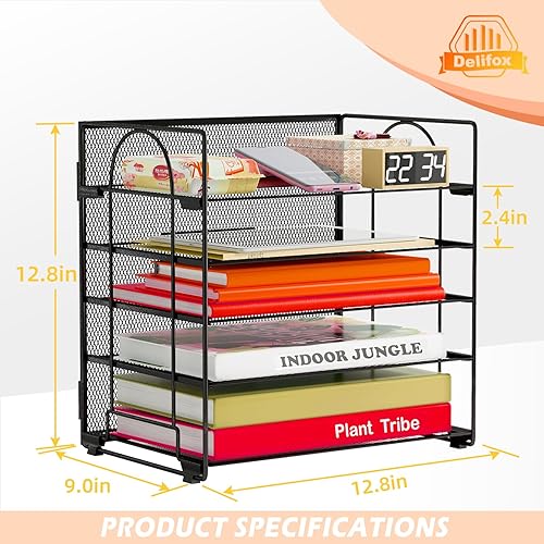 Miniatura 2 de Delifox Paquete de 2 bandejas de papel de 5 niveles, organizador de archivos de escritorio, soporte de archivos de malla, almacenamiento de