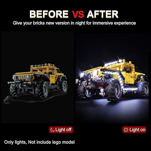 Miniatura 5 de Kit de luces LED para Lego Jeep Wrangler 42122, compatible con Lego 42122, iluminando tu juguete para Jeep Wrangler - sin modelo (versión de control