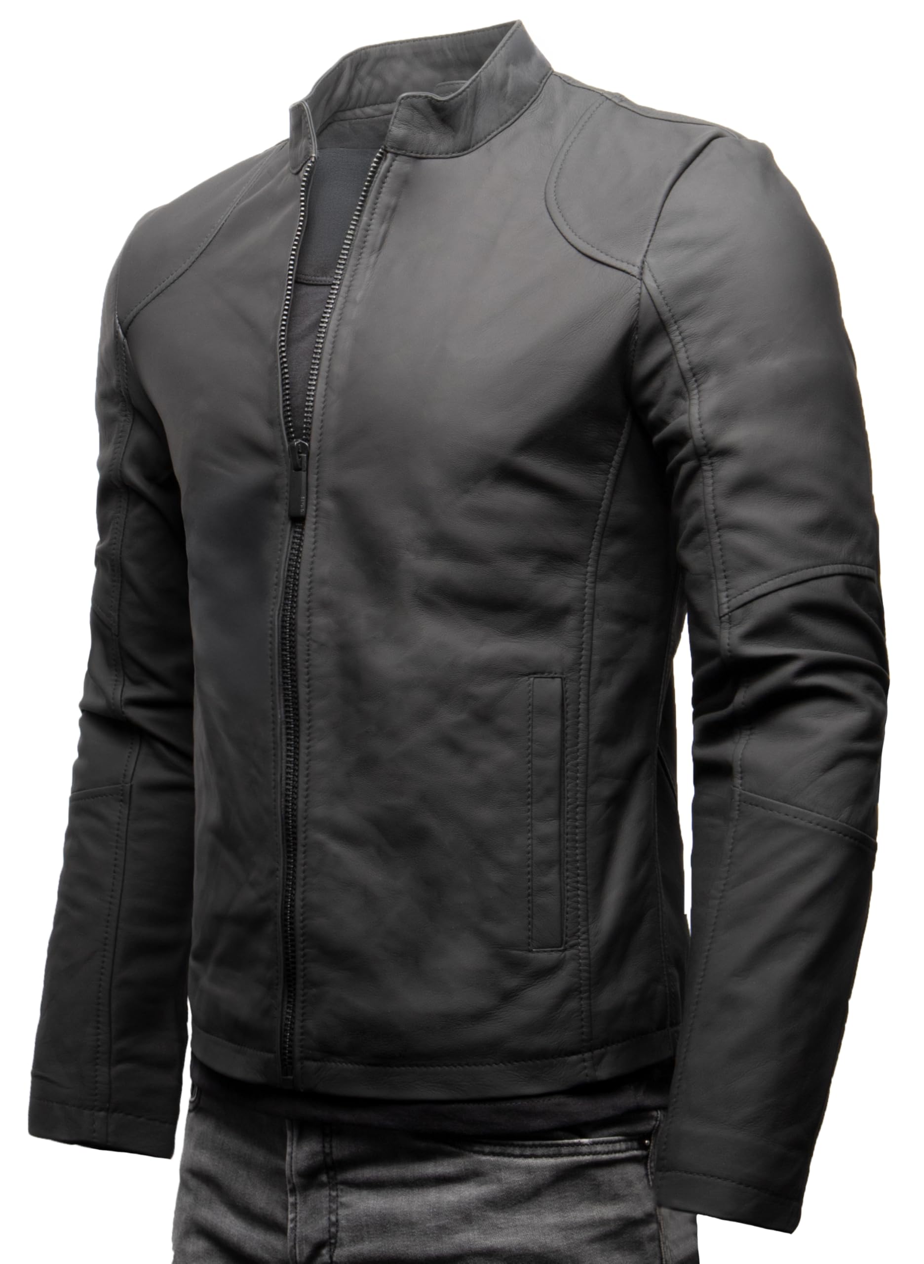 Crone Ivar Herren Lederjacke Cleane Basic Echtleder Jacke | Echtleder, Stehkragen, cleaner Basic-Look, Regular Fit