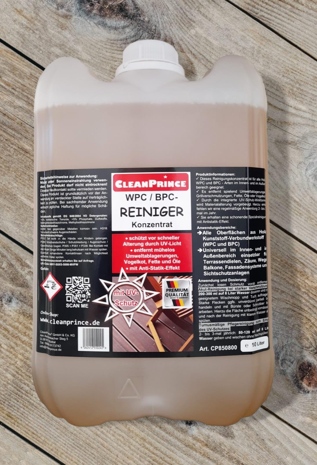 Cleanprince WPC/BPC Limpiador concentrado de 10 litros | Compuesto de plástico para terrazas y pisos
