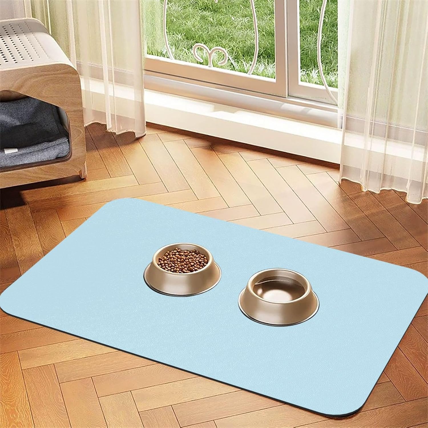 30x45cm Solid Color Small Fresh Print Pet Absorbent Feeding Mat - Quick Dry Food Pad/Leather Placemat, for Dog Cat Food Bowl Water