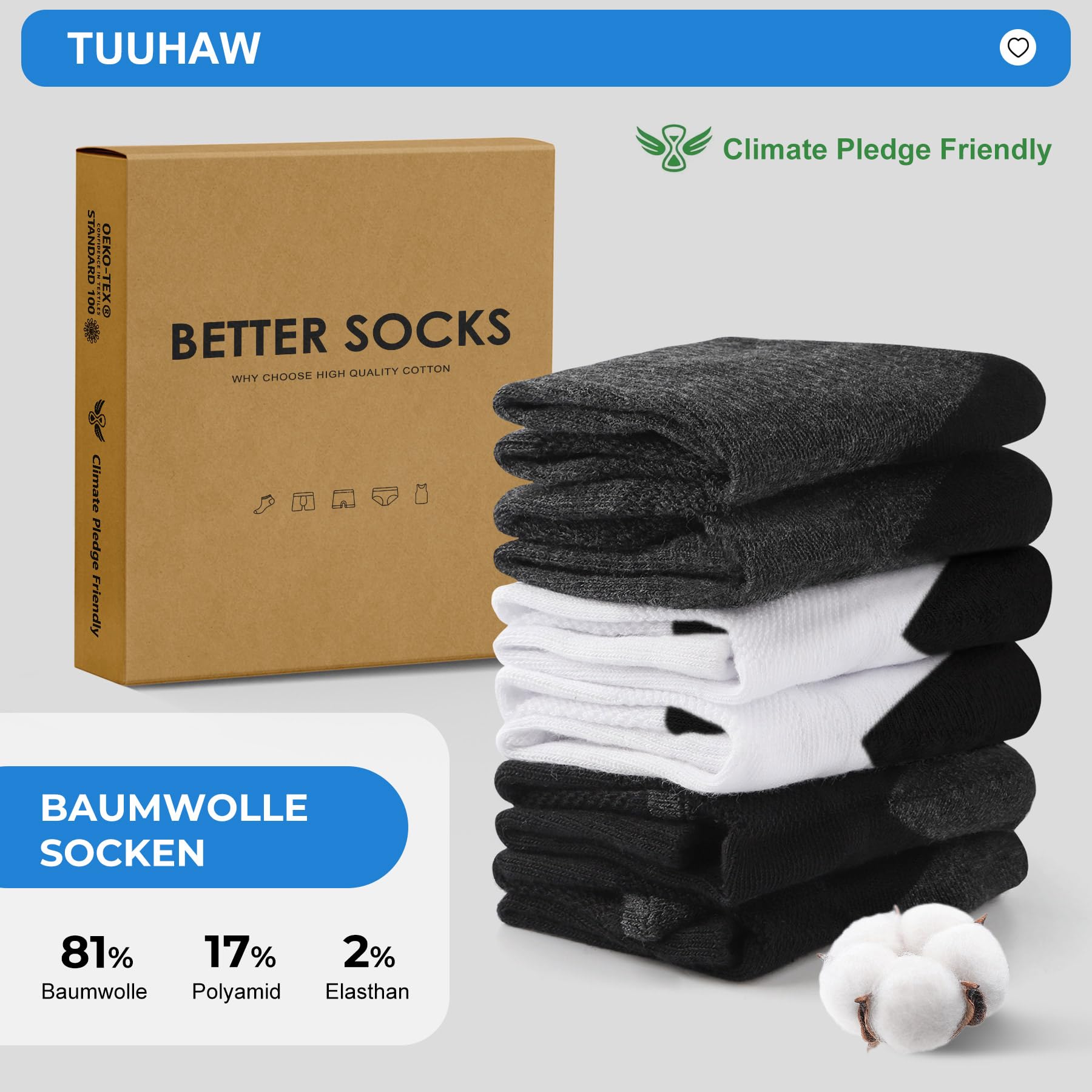 TUUHAW 6/12 Paia Calzini Uomo e Donna Sportivi Lunghe Cotone Sport Calzettoni con Buona Elasticità Alti Socks Calze Traspiranti