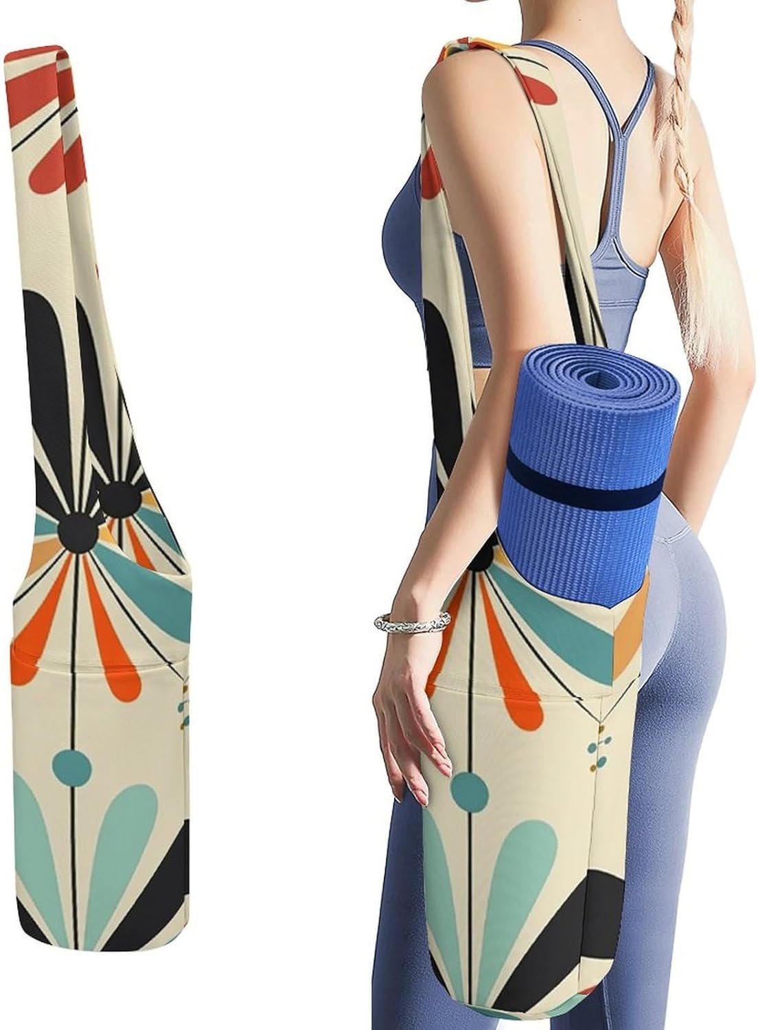 Retro Modern Yoga Mat Bag Yoga Backpack Multi Pocket Exercise Yoga Mat Carrier Multi-Functional Storage Bag for Pilates Beach Travel And Everyday Use