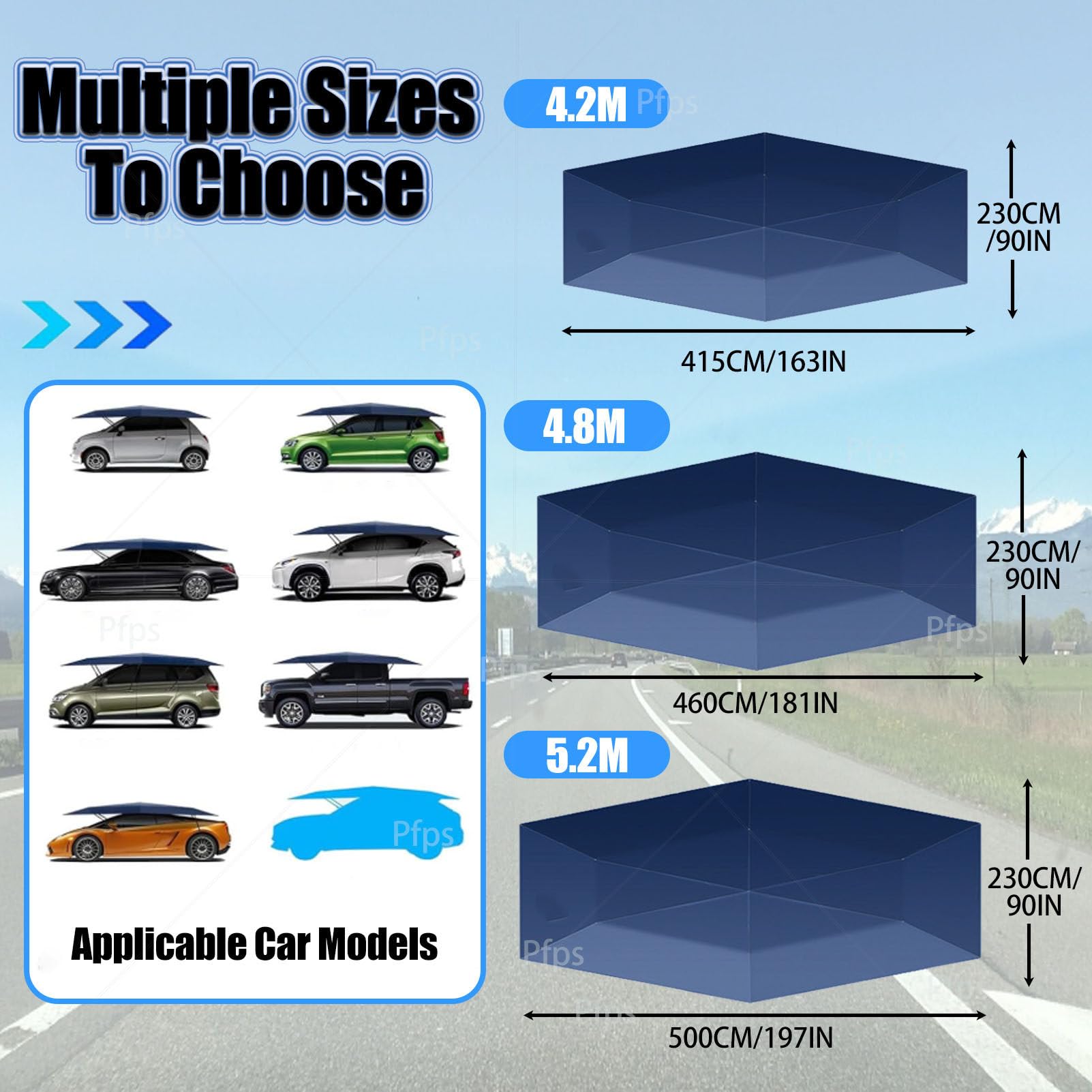 Tettoia Portatile per Auto, Protezione da Esterno in Tessuto Oxford 210D con Telecomando, Riparo per Auto Completamente Automatico E Pieghevole per Il Parcheggio All'aperto Navyblue-5.2M