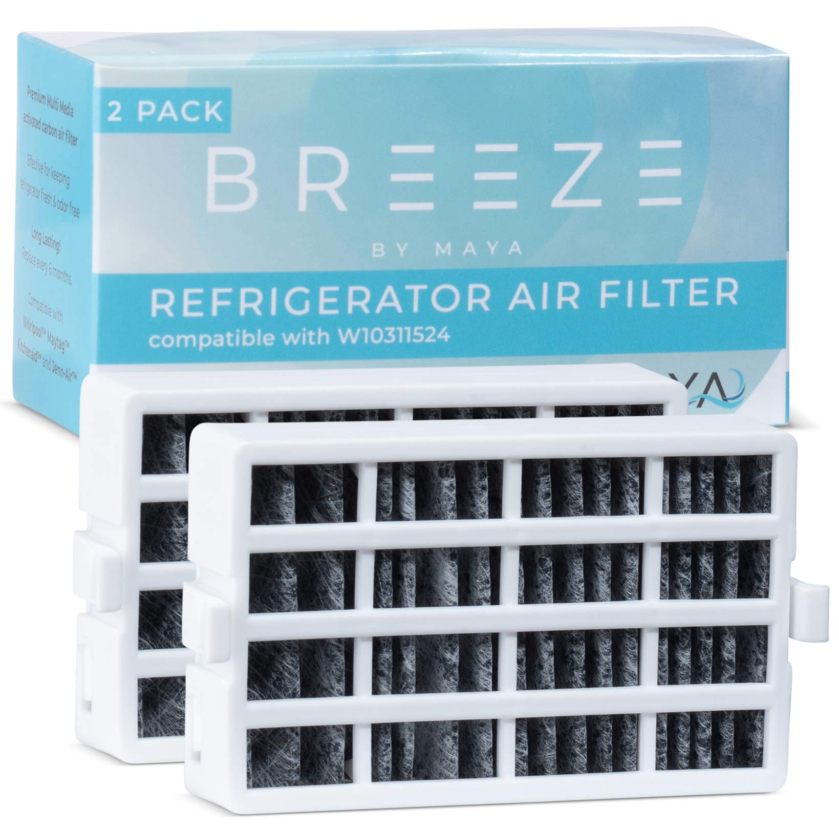 Breeze by MAYA W10311524 Refrigerator Air Filter Replacement for Whirlpool, W10311524, AIR1, Maytag, Kitchenaid and Jenn-Air, FreshFlow Air Filter (2 Pack) - Whirlpool Replacement Air Filter by MAYA.