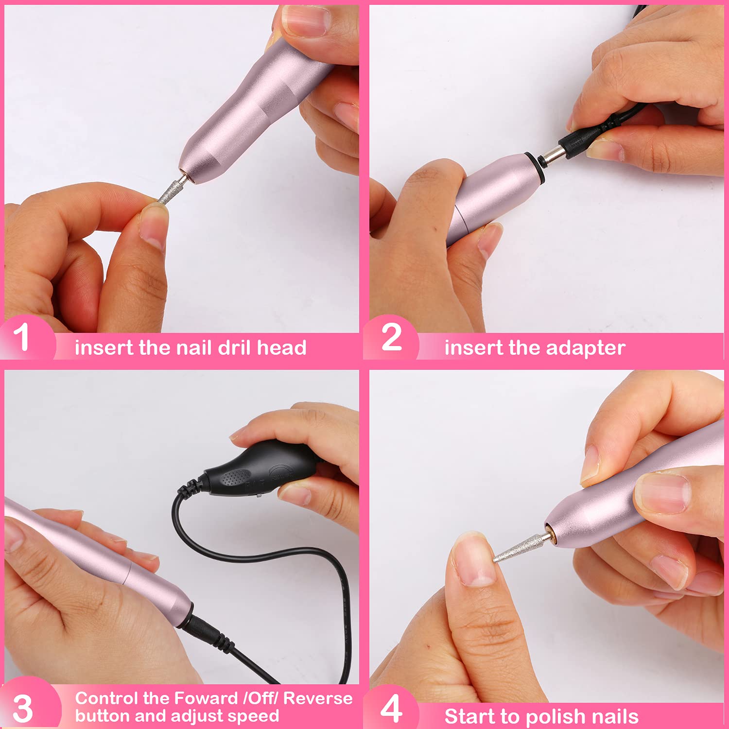 Portable Electric Nail Drill, Nail Drill Machine for Acrylic and Gel Nails,USB Manicure Pen Sander Polisher 4