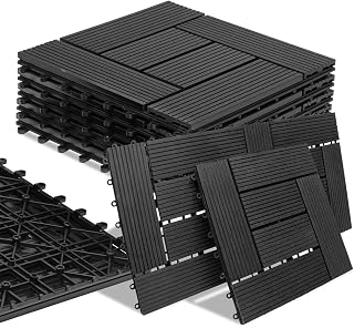 BAKAJI Set van 11 WPC-tegels voor tuin en buiten, terras, balkon, vloer met waterafvoer, klikmontage, weerbestendig, gesloten design, antraciet
