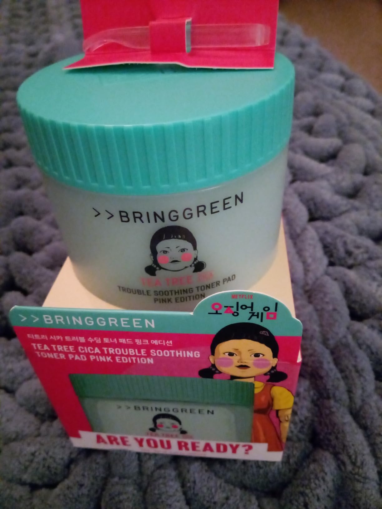 BRING GREEN Tea Tree Cica Soothing Toner Pads 90 Count, Exfoliating & Calming Facial Pads for Acne Prone Skin