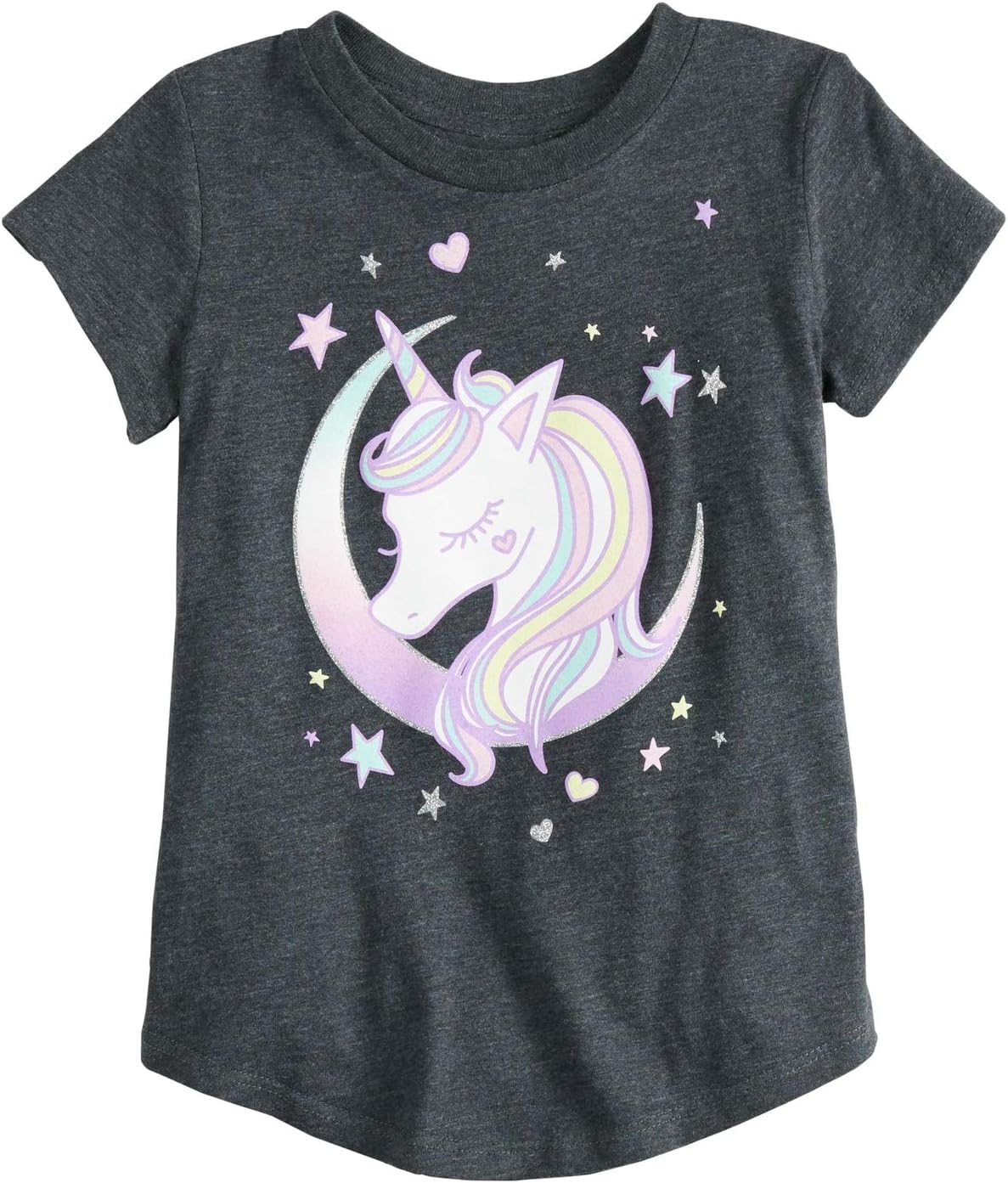Little Girls' Toddler 2T-5T Unicorn Moon Heather Tee 3T Heather Charcoa