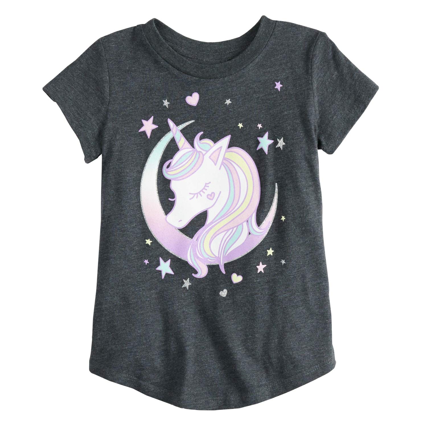 Little Girls' Toddler 2T-5T Unicorn Moon Heather Tee 3T Heather Charcoa