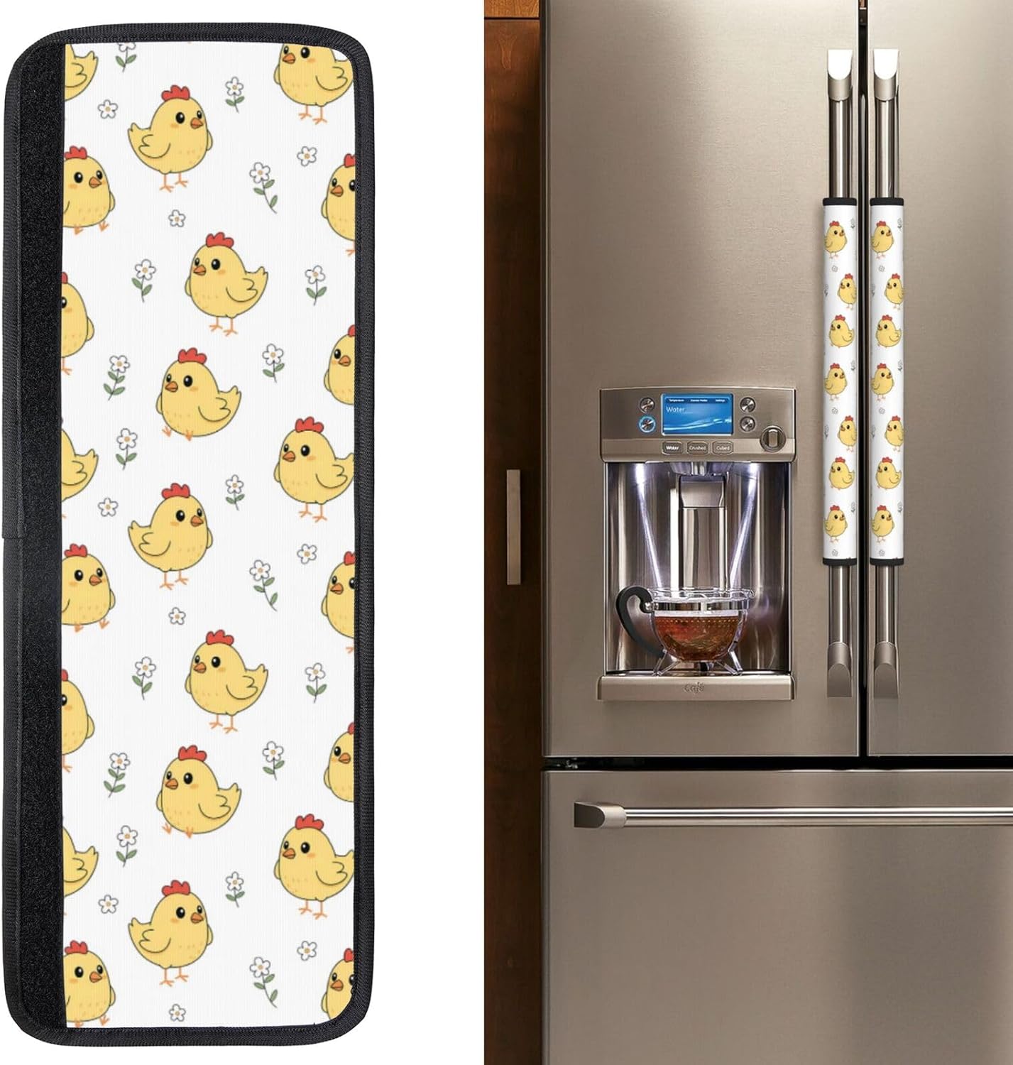 Refrigerator Handle Covers Set of 2 Washable Neoprene Fridge Door Protectors Spring Easter Yellow Chickens White Flowers Kitchen Appliance Decor Gift
