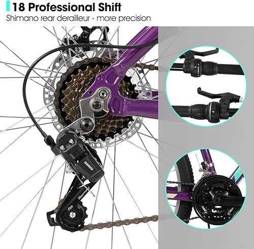 Miniatura 11 de HILAND - Bicicleta de montaña de 20 pulgadas y 26 pulgadas para mujeres y niñas, horquilla de suspensión con bloqueo, marco de aluminio, bicicleta