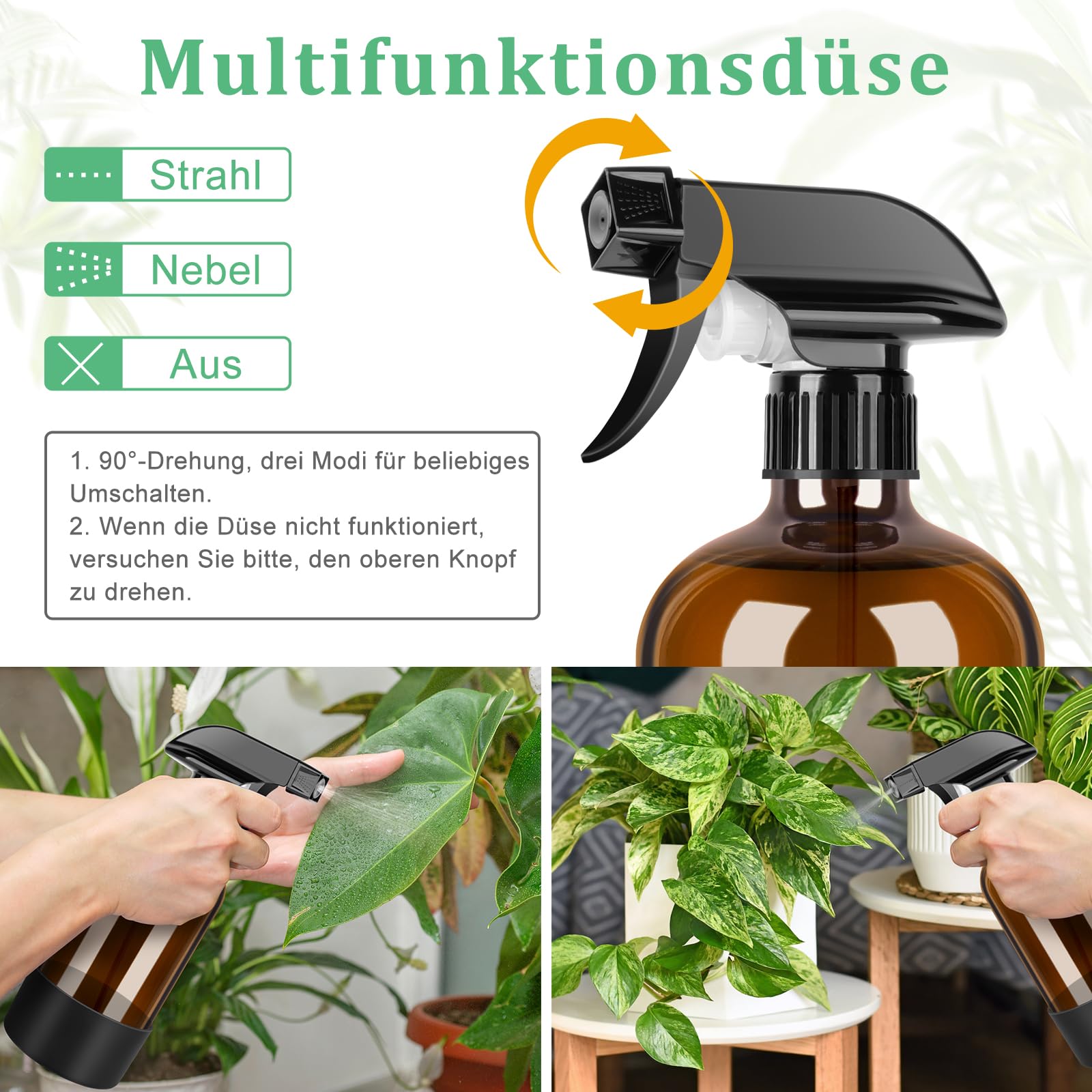3 Stk 500ml Sprühflasche, Glas Pflanzensprühflasche, Sprühflaschen für Reinigung, Pflanzen, ätherische Öle, Haarpflege, nachfüllbare leere Sprühflasche mit justierbarer Düse für Spritz