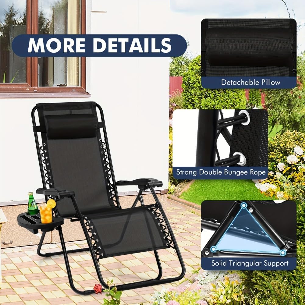 2 PCS Zero Gravity Chairs - Outdoor Folding Recliner Lounge with Cup Holder for Patio, Garden, Pool, Balcony, Yard, Porch - Durable Cream Lounge Chairs for Ultimate Comfort
