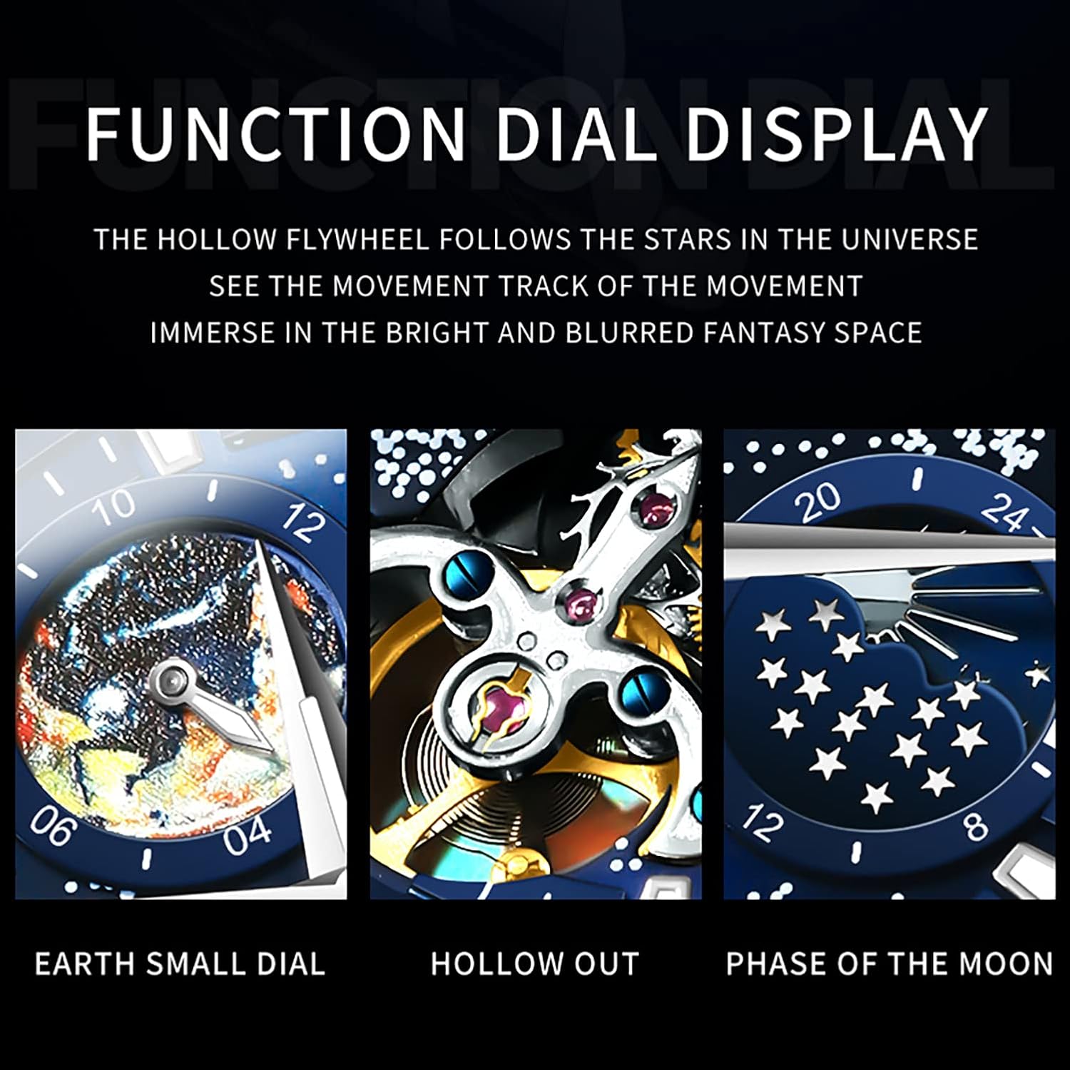 OLEVS Self Winding Watches for Men Automatic Mechanical Skeleton Luxury Dress Waterproof Moon Phase Tourbillon Chronograph Stainless Steel Luminous Wristwatch - Image 6