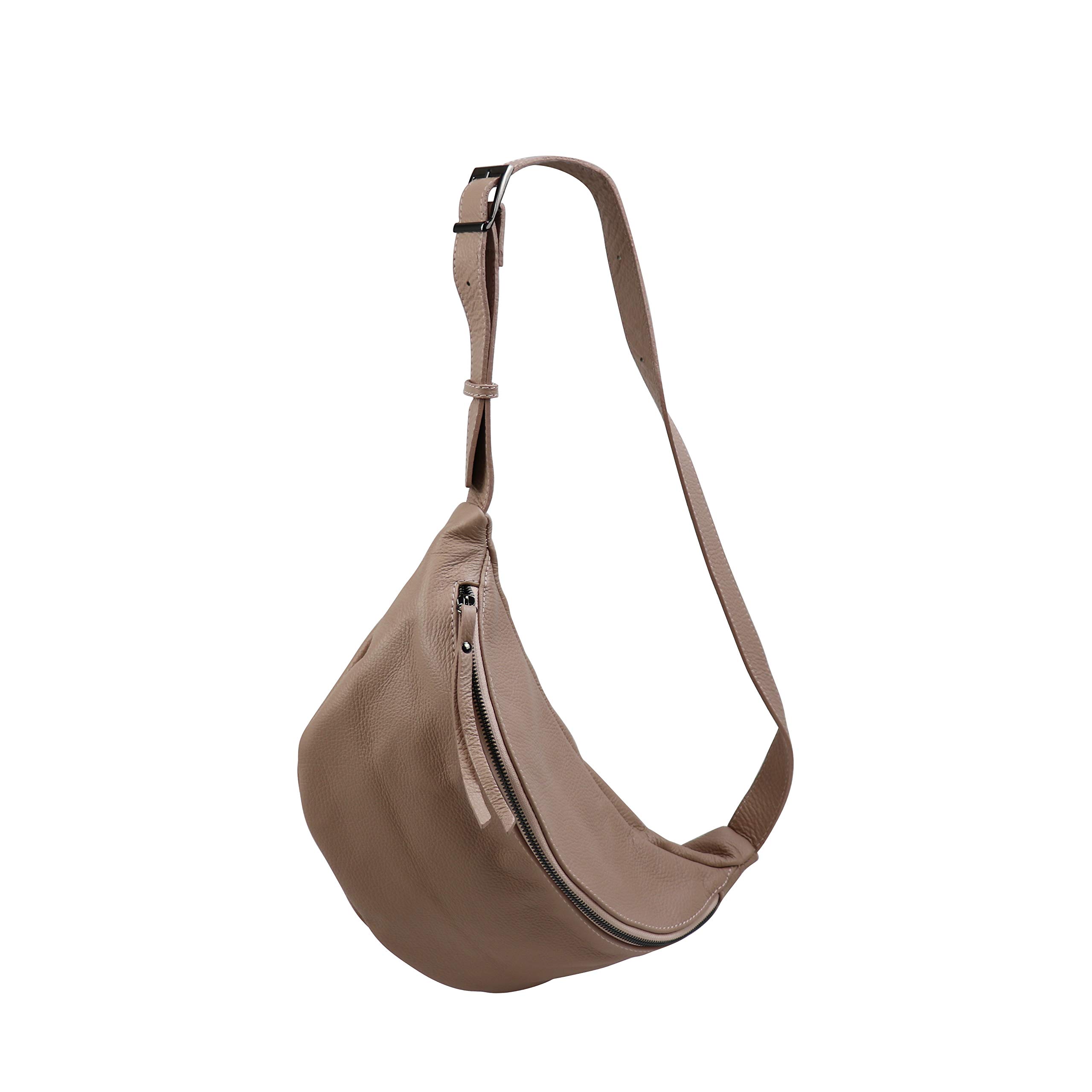 SH Leder Fania G697 - Borsa da donna in vera pelle a tracolla, unisex, per festival, viaggi, taglia media, 37 x 21 cm, cipria, Grande