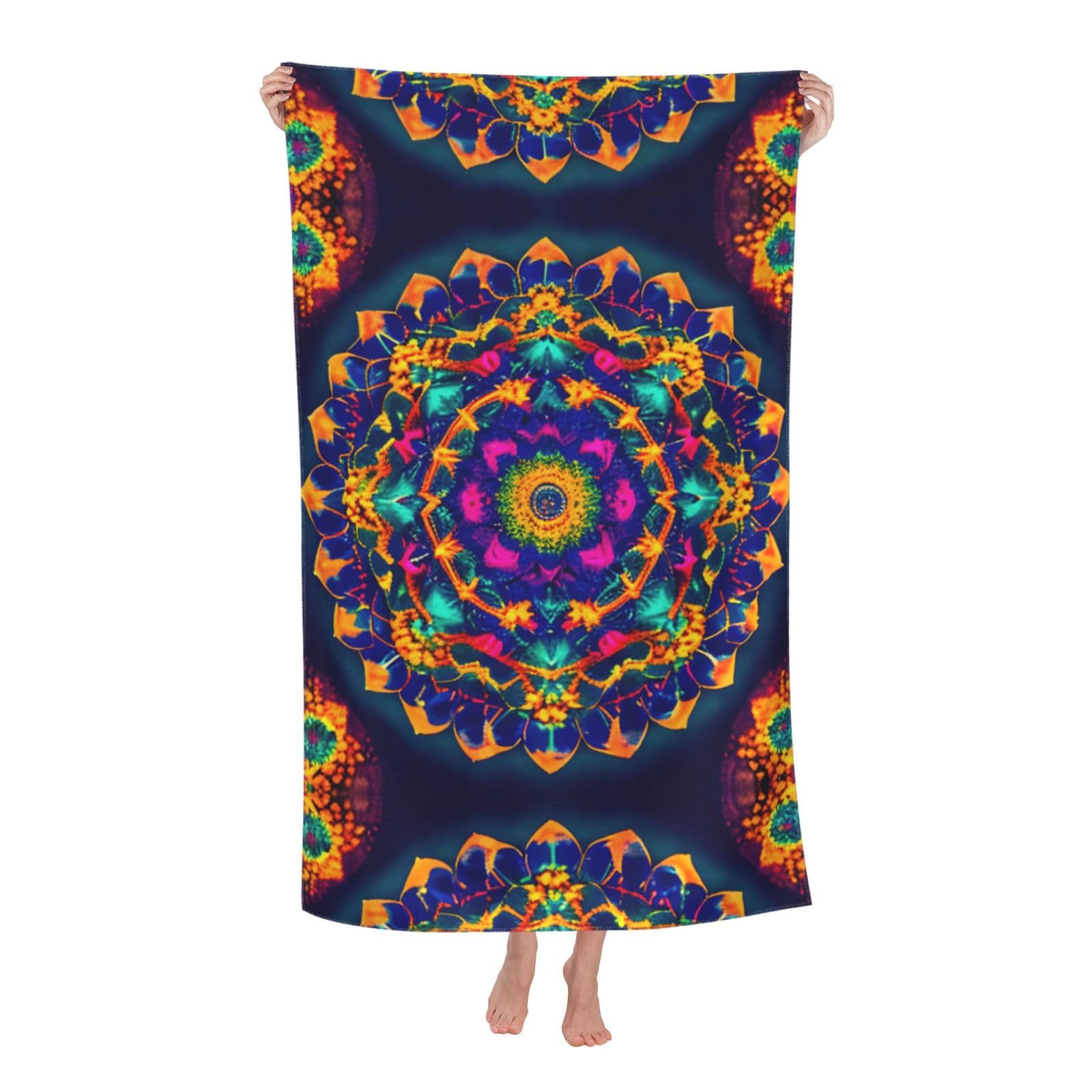 Oazcvbnn Women's White Mandala Pattern Print Adult Beach Towel Summer Travel Pool Vacation Swimming Fitness Outdoor Adventures