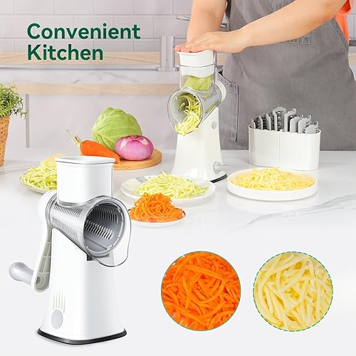 Miniatura 9 de Rallador de queso giratorio con 3 cuchillas intercambiables, rallador manual de manivela para cocina, triturador de queso para queso, chocolate,