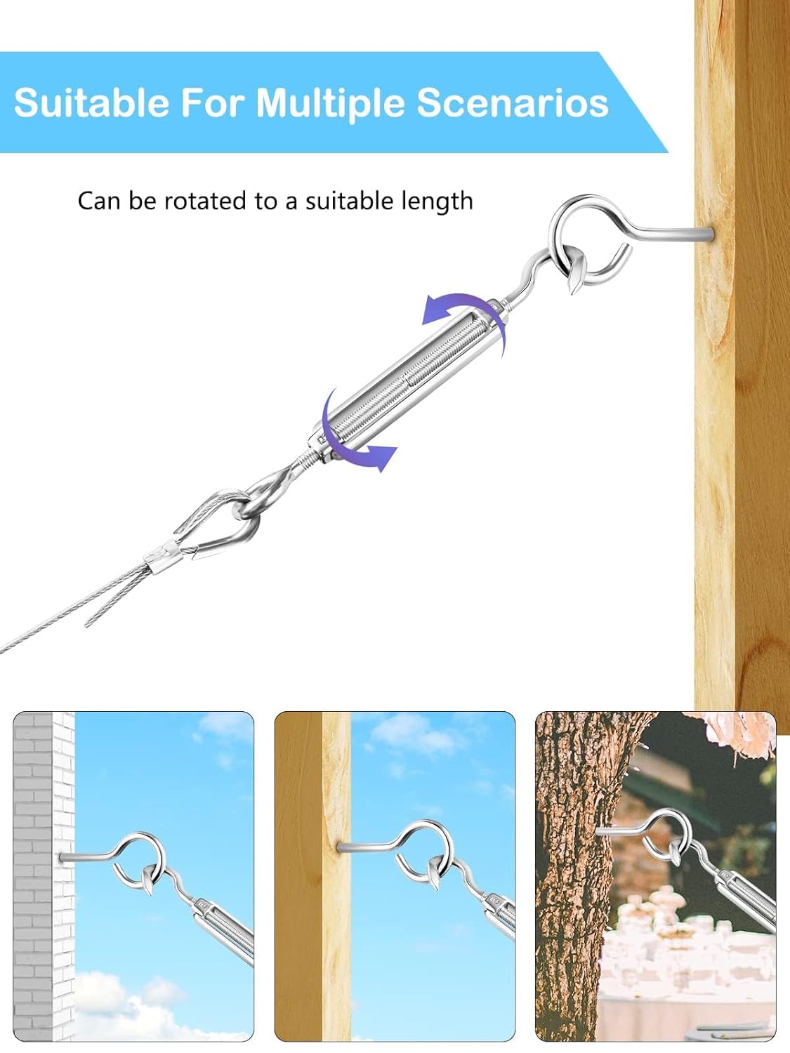 TooTaci M5 Turnbuckle Hook and Eye, 10pcs 304 Stainless Steel Turnbuckles for Cables Wire, Turn buckle Tension Cable Tightener, Turnbuckle Wire Tensioner Kit for Sun Shade, Light Hanging, Deck Railing