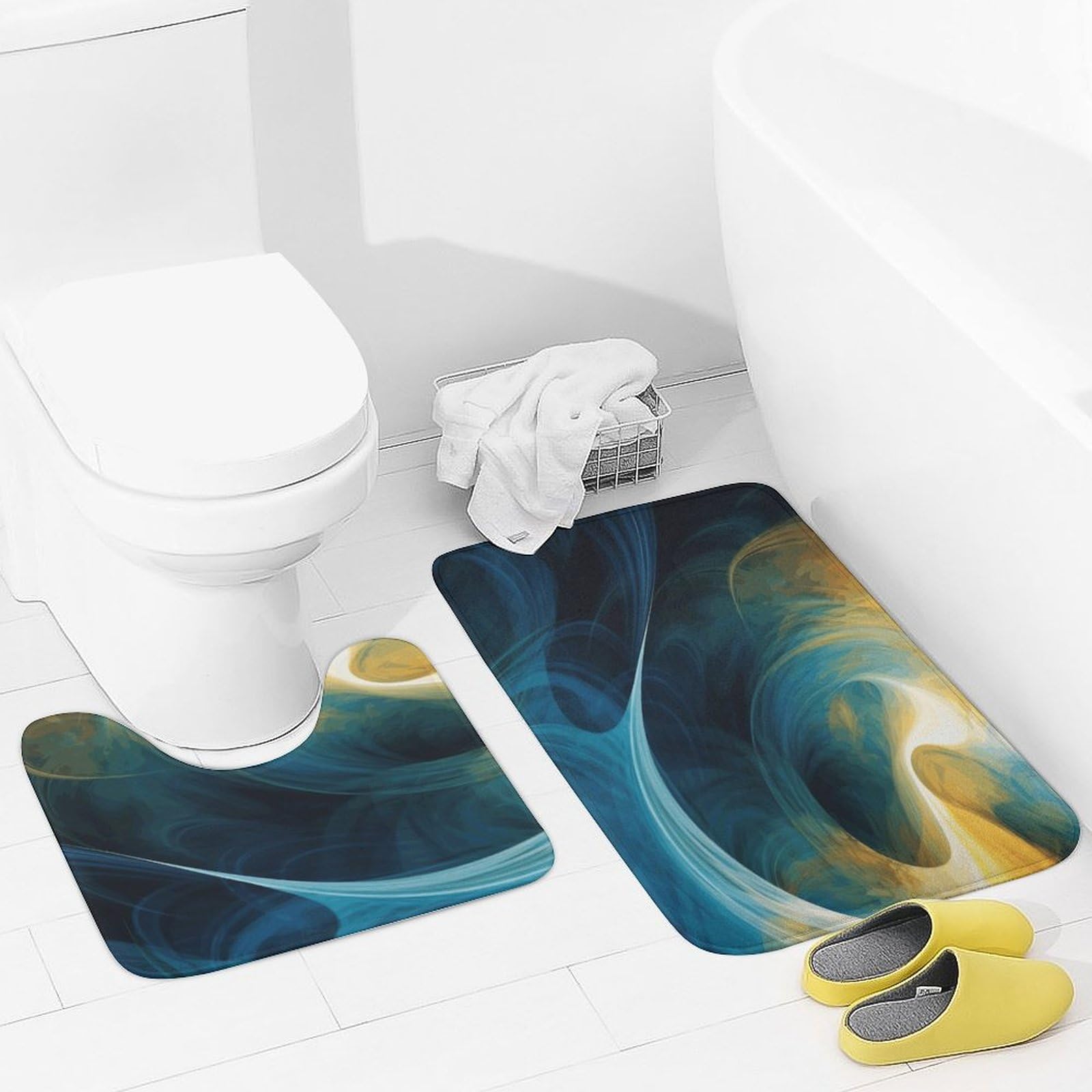 Tapis de bain antidérapant et absorbant lot de 2 texture bleue