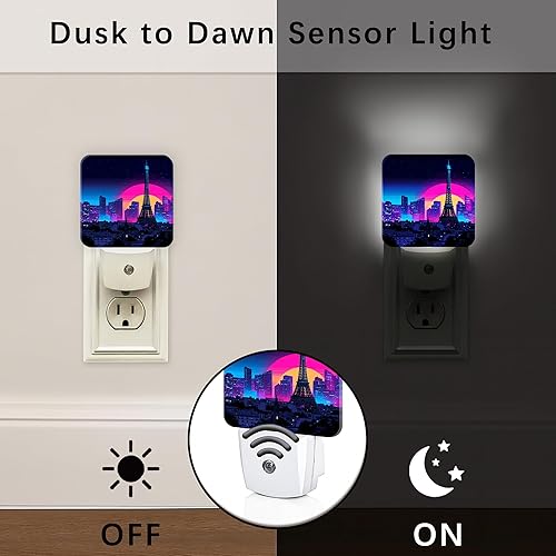 Miniatura 2 de Paris Tower Night Lights Plug Into Wall, Retro Futuristic City Skyline Sunset Summer Peach Dusk to Dawn Led Plug in Night Lights for Bathroom