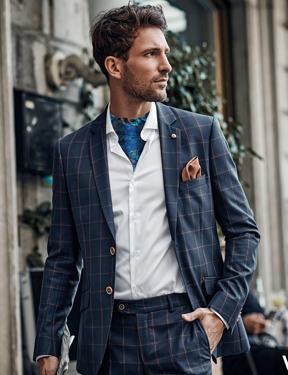 DiBanGu 3PCS Ascot Ties for Men Wedding Jacquard Woven Silk Ascot Cravat for Men Cravat Tie and Pocket Square Set - Image 3