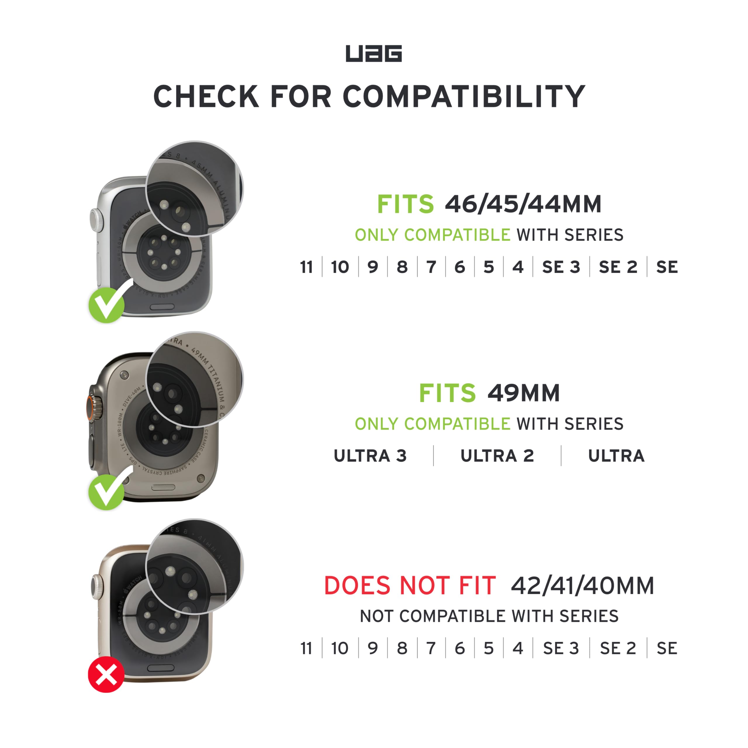 URBAN ARMOR GEAR Monarch Armband Apple Watch | Kompatibel mit Apple Watch Größen: 42mm / 44mm / 45mm / 46mm / 49mm | Perfekt für Outdoor-Aktivitäten | Edelstahl-Verschluss