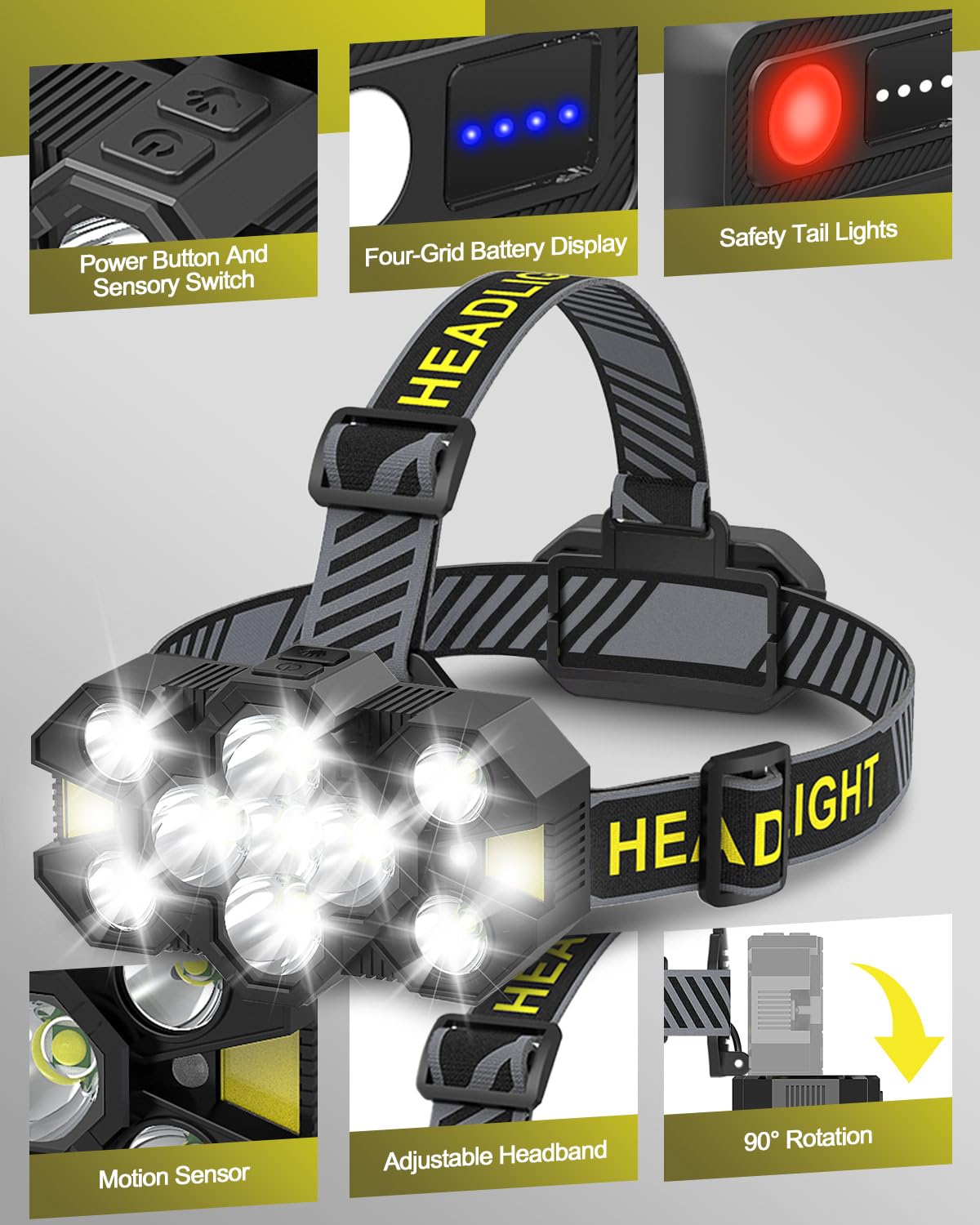 MOXTOYU Rechargeable Headlamp with Enhanced 11 LEDs, 25,000 Lumens Ultra Bright Headlight, 12+12 Modes, Waterproof - Image 3
