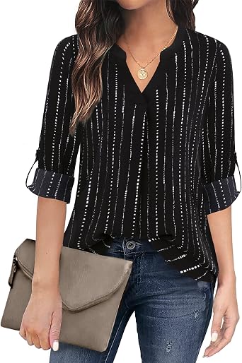 Timeson Womens Casual Chiffon V Neck 3/4 Sleeve Blouse Tops
