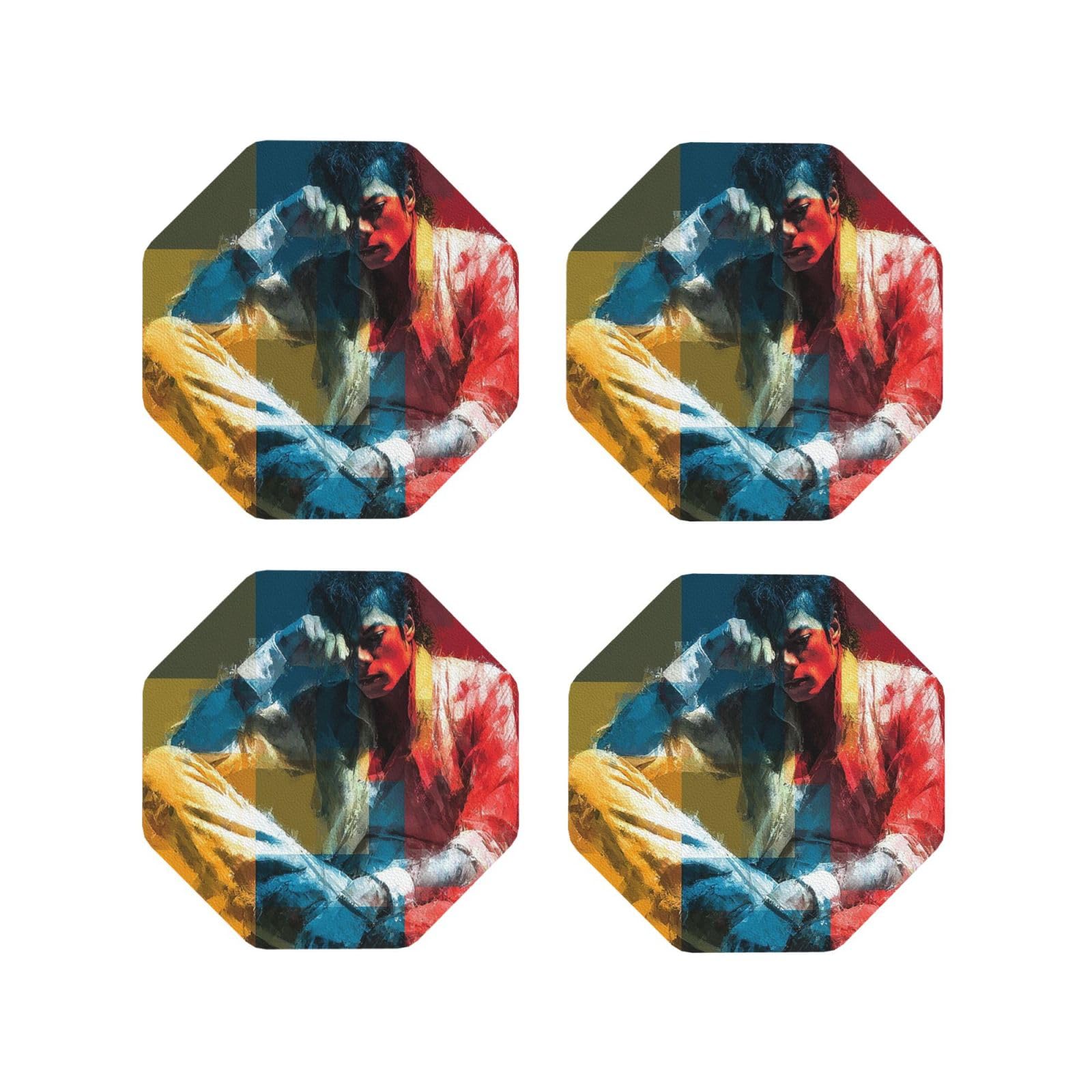 Coasters Set of 4 Round Leather Coaster Quick-Dry Drink Michael Jackson Coasters for Desk Absorbent Mugs Pads Tabletop Protection Pad Heat Resistant Coffee Cup Mat for Kitchen Bar