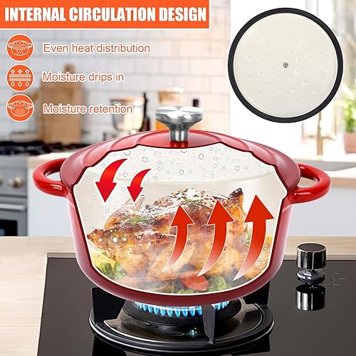 Miniatura 3 de QuliMetal Juego de utensilios de cocina de hierro fundido esmaltado antiadherente, 7 ollas y sartenes con tapa, sartén para freír, sartén para