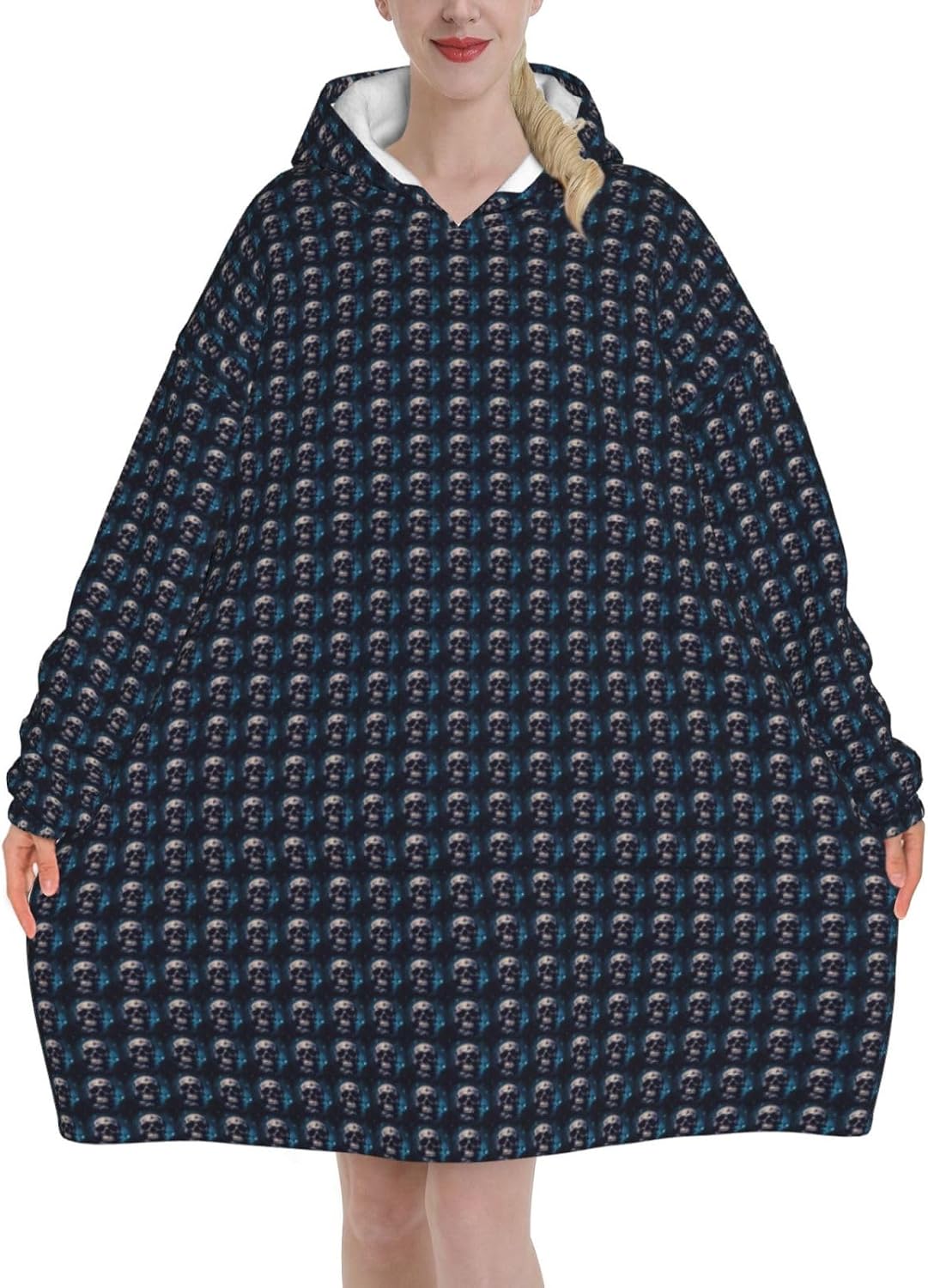 Skull And Stars Print﻿ ﻿adults Unisex Oversized Blanket Hoodie Soft Warm Winter With Pocket Loungewear