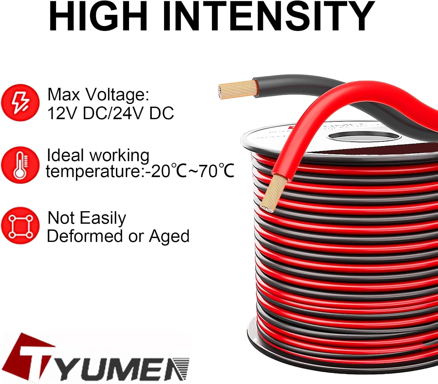 TYUMEN 18 Gauge Wire 100FT, 18/2 AWG Red Black Hookup Electrical Wire LED Strips Extension Cord 12V/24V DC Cable, 18AWG 2 Conductors Flexible Wire for LED Ribbon Lamp Tape Lighting