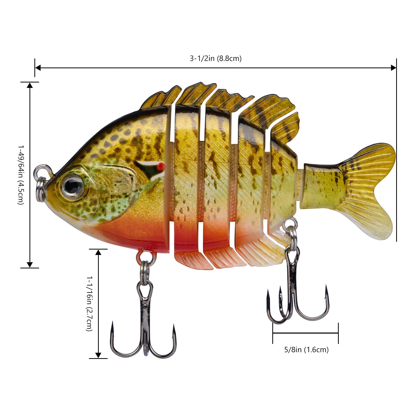BASSDASH SwimPanfish - Esche da pesca multiarticolate per pesca al panfish Bluegill, esche rigide per spigola, in acqua salata, 8,9 cm/24,1 g, confezione da 4