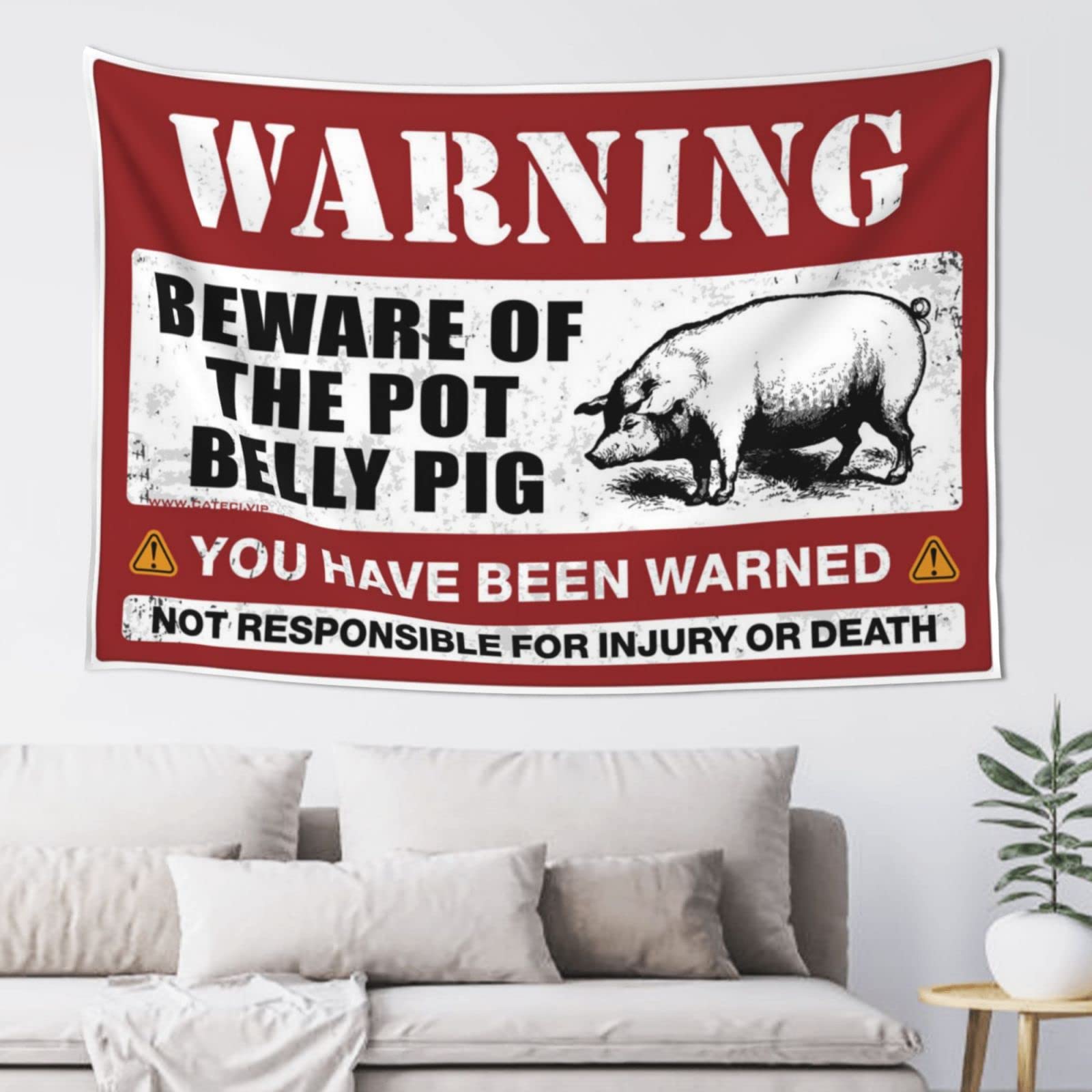 PRAVOXI Sports Bar Decor Beware Of Pot Belly Pig Tapestry Tapestry With Words Tapestry For Men(100X150CM)