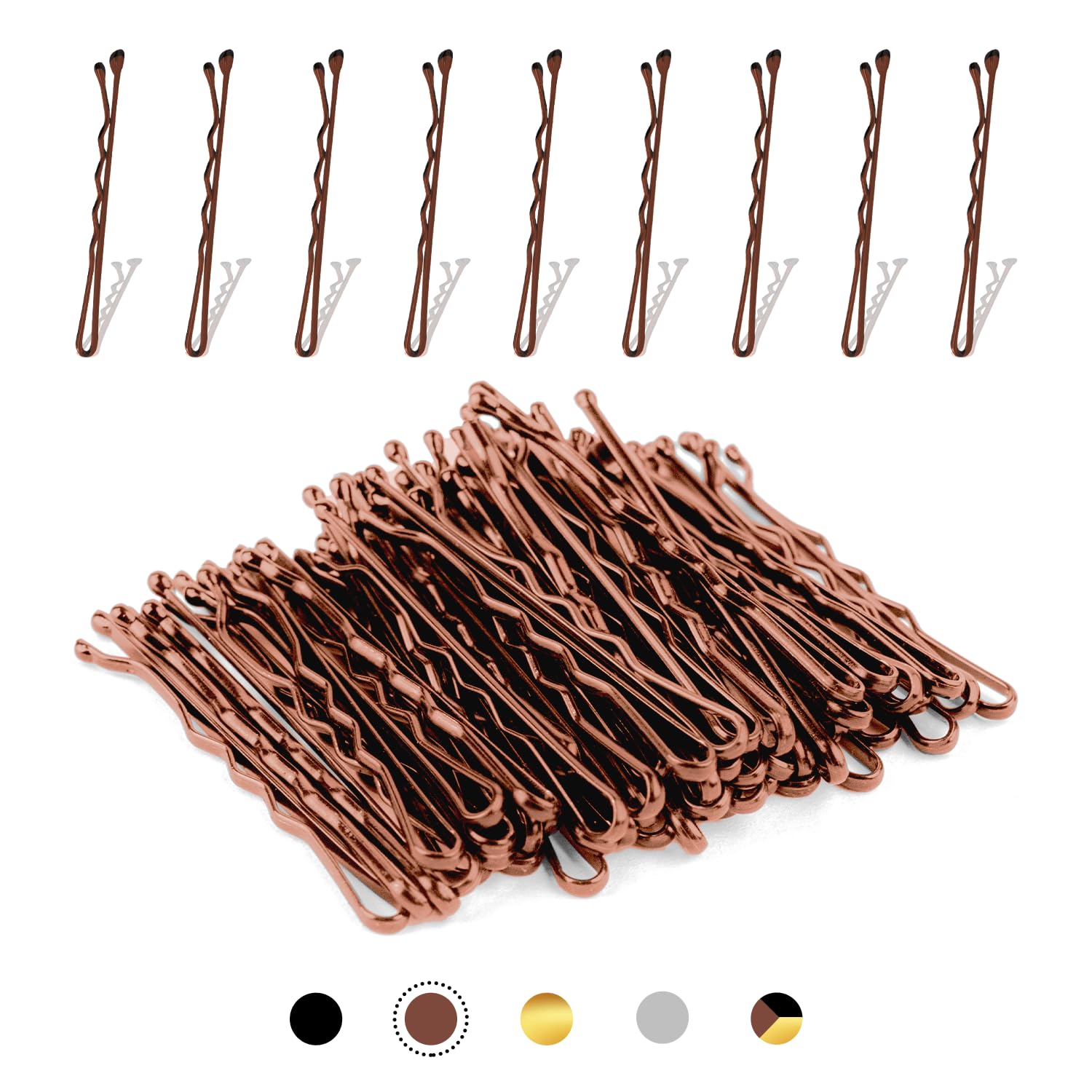 Biribila 75 Brown Bobby Pins – 5cm Long Hair Pins for Women Hair Styling – Hair Grips for Thicker & Strong Ideal Hair Clips & Kirby Grips for All Types