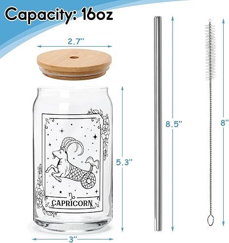 Miniatura 10 de Nefelibata Juego de regalo de acuario, vaso de cerveza con tapa, popote de metal y cepillo de limpieza, regalos de cumpleaños del zodiaco acuario