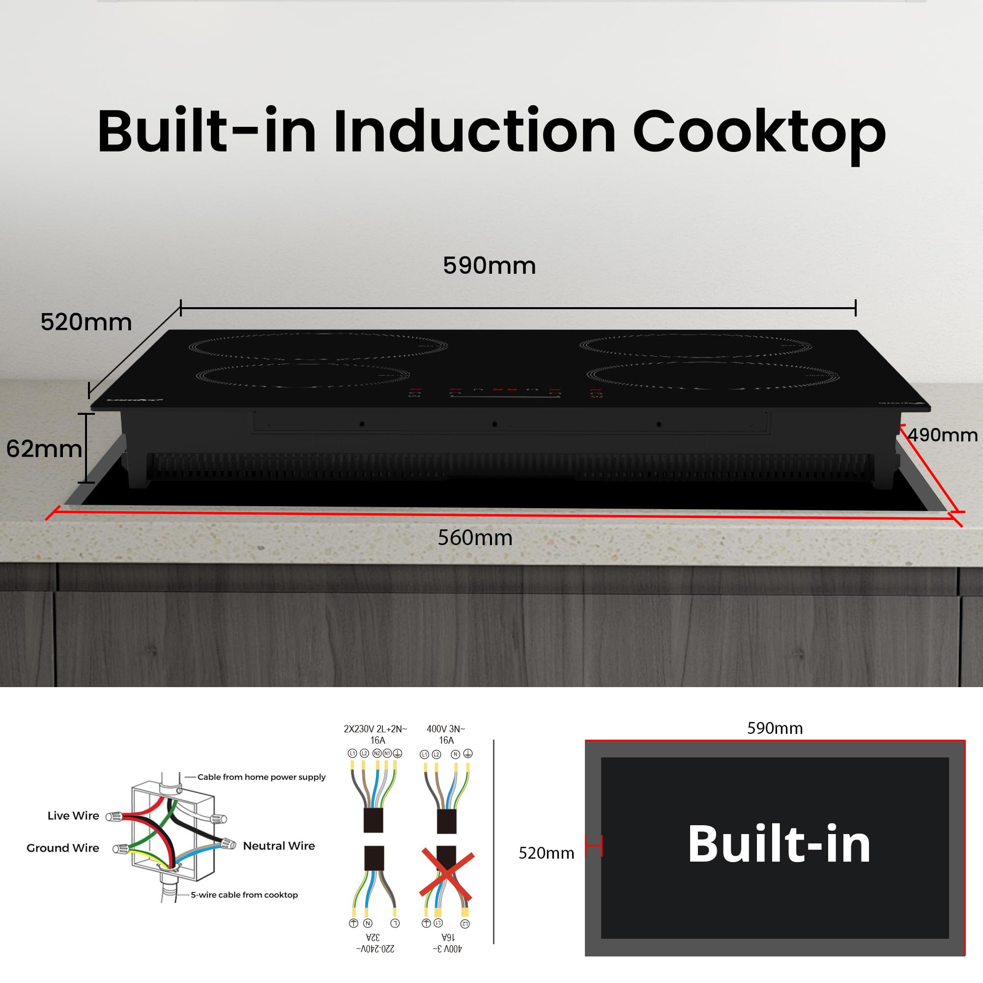 Piano Cottura A Induzione COMFEE' 4 Zone - 7400W, Touch Control, Sicurezza Bambino | Da Incasso 59cm - Foto 8