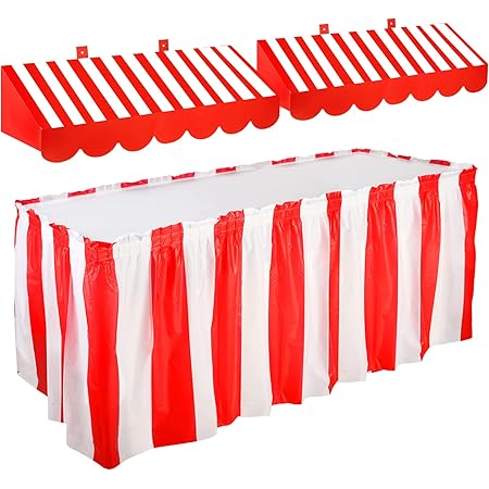 Tallew 3-Piece Circus Carnival Party Decor Set - 2 Red/White Striped Awnings & 1 Table Skirt