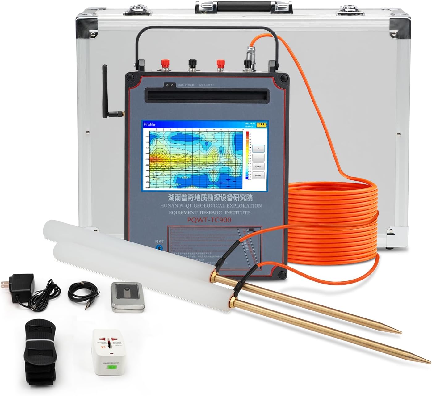 PQWT TC900 Underground Water Detector Groundwater Finder for Well Aquifer Survey Water Vein Locator and Mineral Exploration 150M/300M/600M/1200M Depth Optional