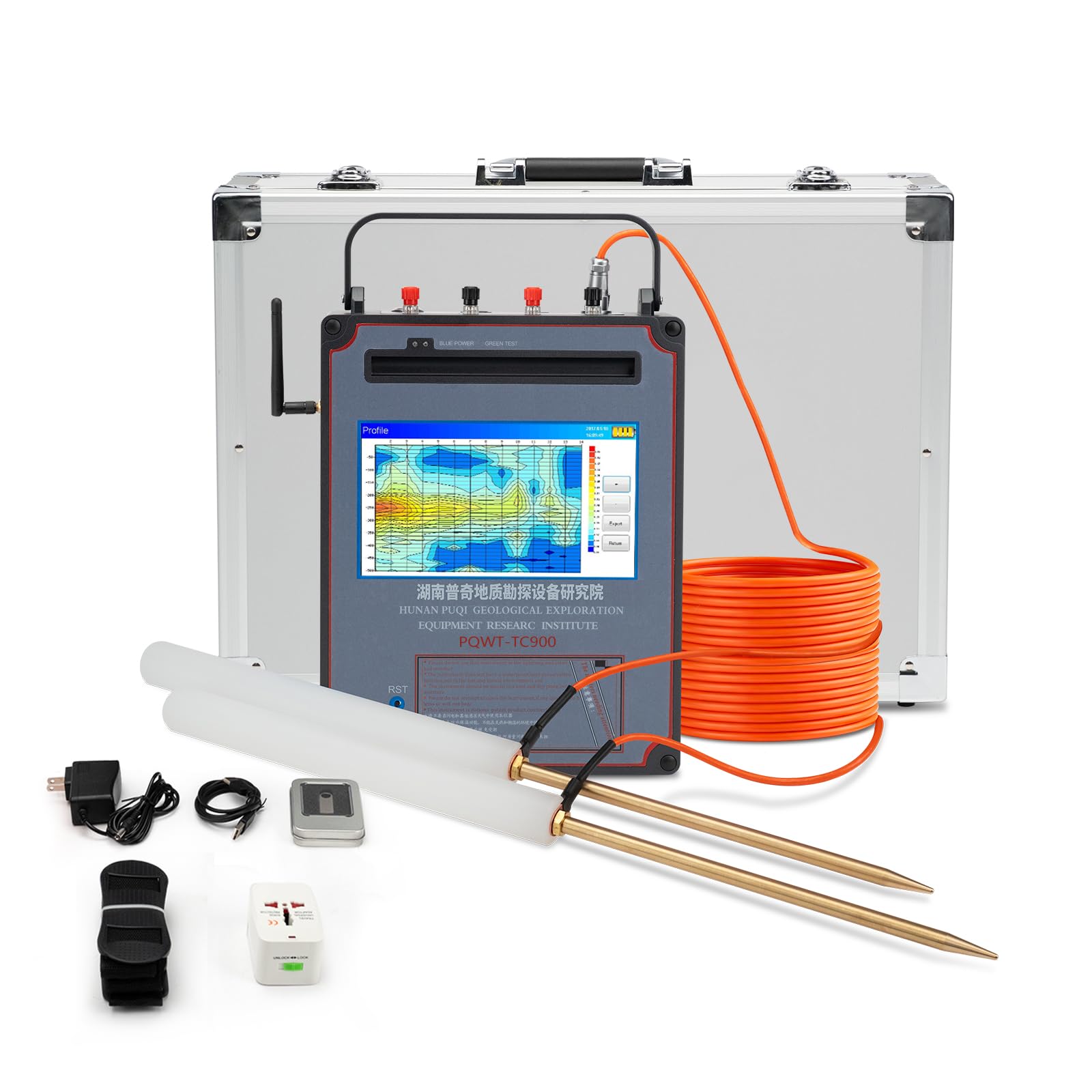 PQWT TC900 Underground Water Detector Groundwater Finder for Well Aquifer Survey Water Vein Locator and Mineral Exploration 150M/300M/600M/1200M Depth Optional