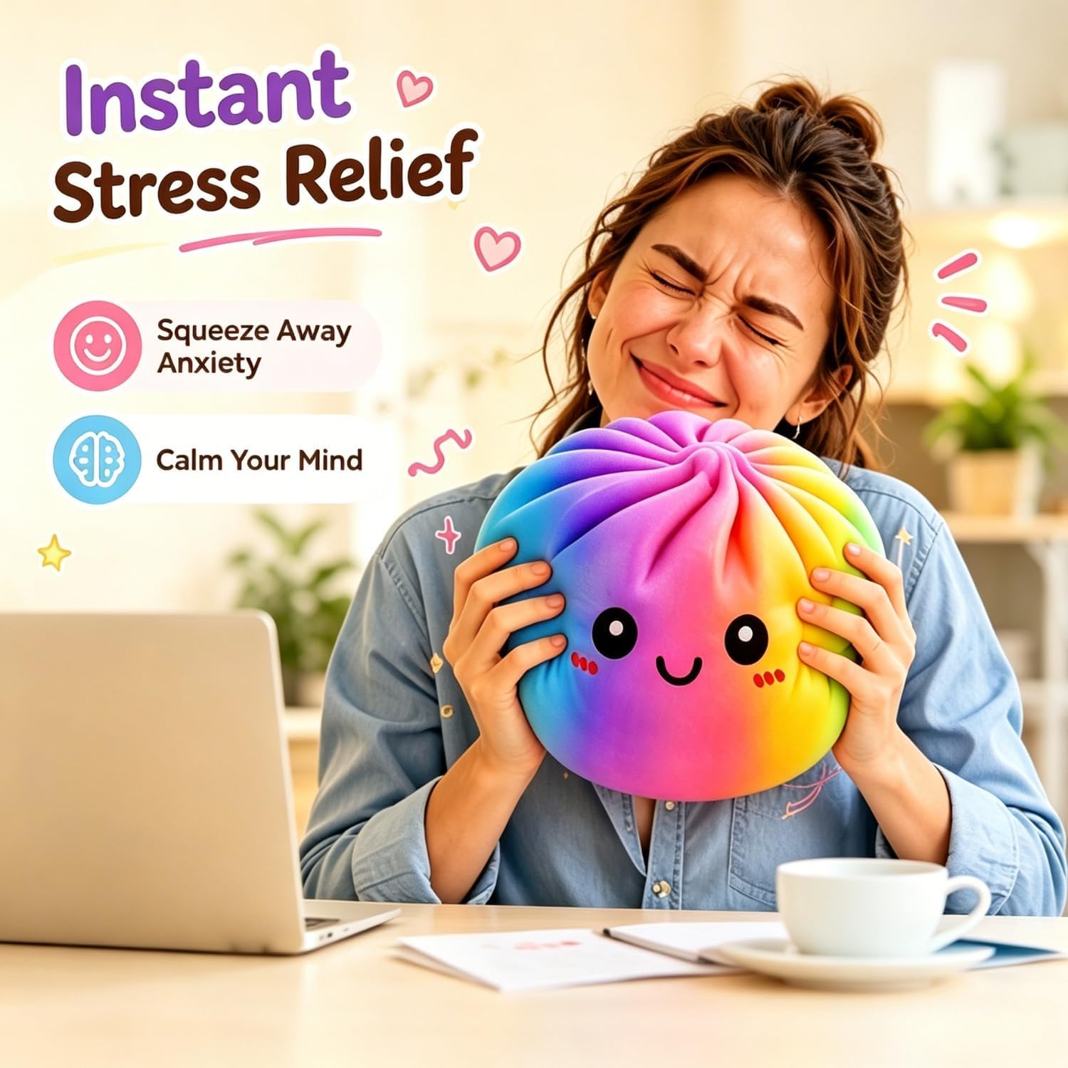 Gigante Squishy Dumpling Sorpresa Originales with Steamer, 25CM Dumpling de Elásticos Gigantes Bola de para el estrés, Recuperación Lenta Juguetes para Aliviar el Estrés Portátiles (Vistoso-25 cm)