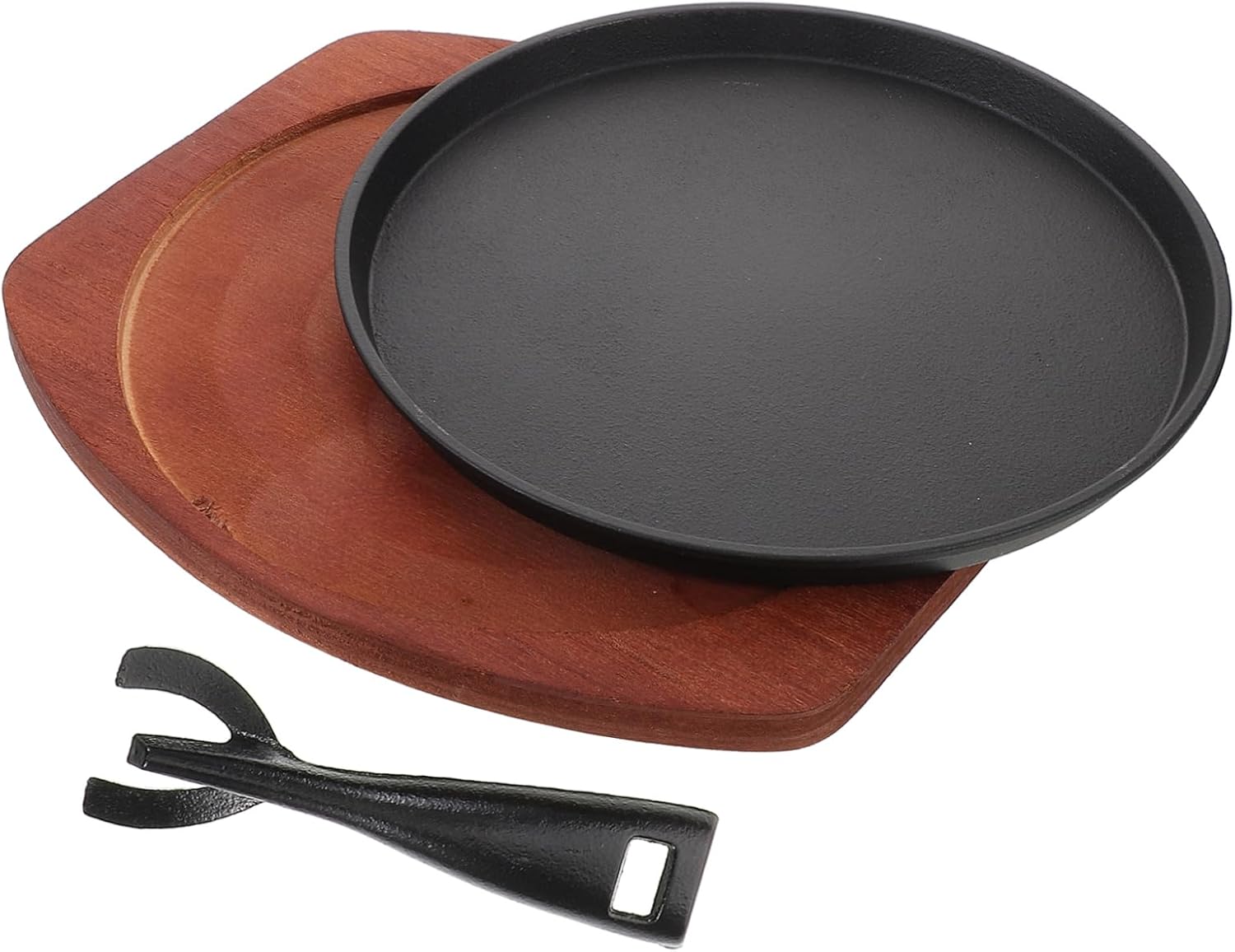 Cast Iron Fajita Pan Set Sizzling Steak Plate with Wooden Base for Restaurant and Home Cooking for Bbq Parties Optimal Heat Control Safe Handling