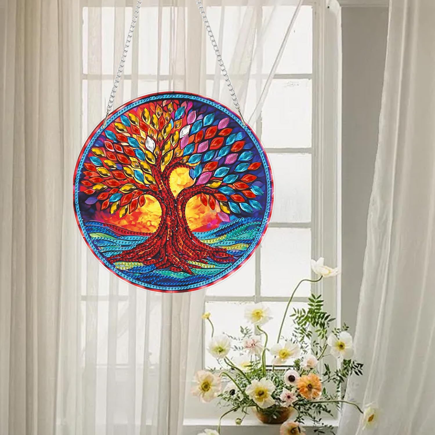 The Tree of Life Hanging Diamond Art Kits for Adults Pendant Suncatcher,Special Shaped Crystal DIY Pearl Diamond Painting Kit,Gift for Mother The Four Seasons Window Wreath Decor 7.6 x 7.6 Inch image 5